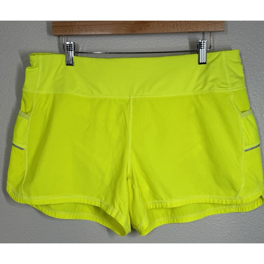 Athleta Fluorescent Yellow Neon Running Shorts Tennis‎ Ball Womens Size L Lined